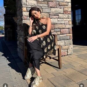 Black One-Shoulder Embellished Jumpsuit with Gold Accents